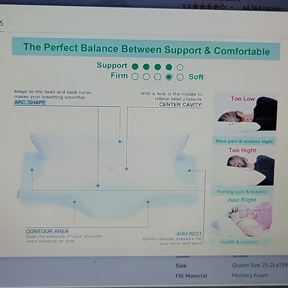 Elviros Cervical Memory Foam Pillow Contour Pillows Neck Shoulder Pain QUEEN NEW
